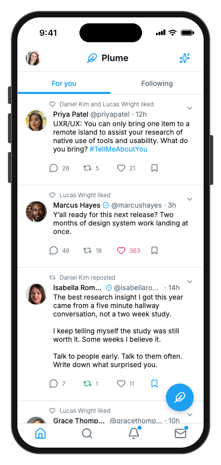 Plume mobile app template preview