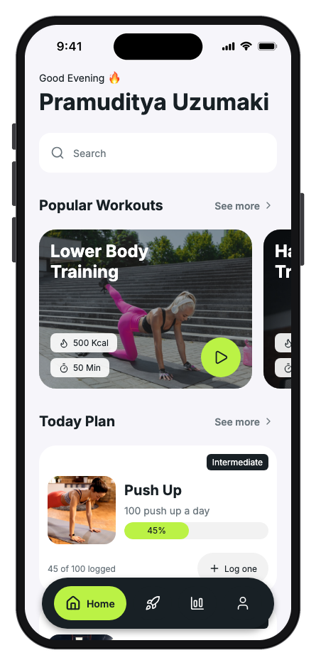 PulseFit — Workout Tracker mobile app template preview