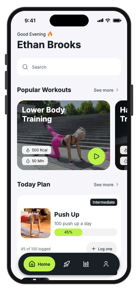 PulseFit — Workout Tracker mobile app template preview
