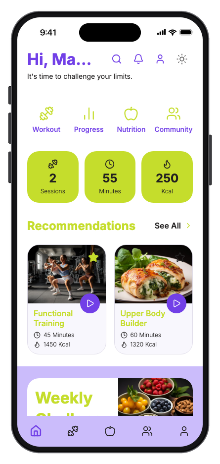 PulseFit mobile app template preview