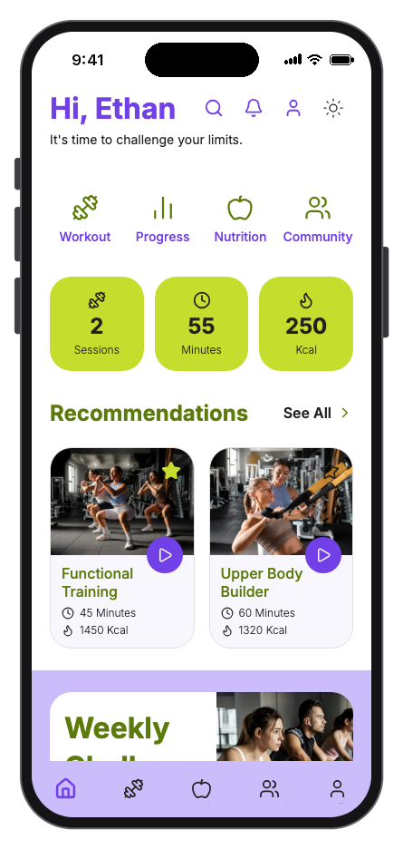 PulseFit mobile app template preview