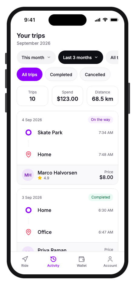 Ryda mobile app template screenshot 3