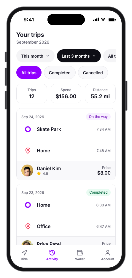 Ryda mobile app template screenshot 3