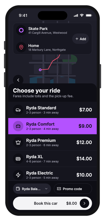 Ryda mobile app template screenshot 4