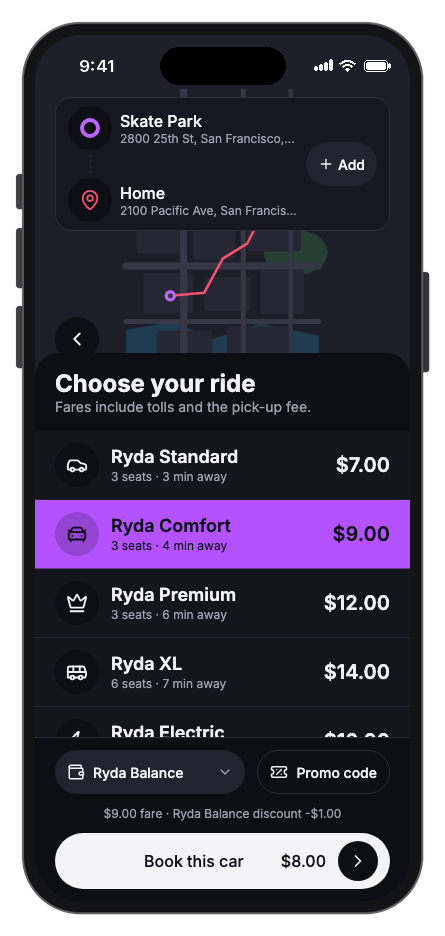 Ryda mobile app template screenshot 4