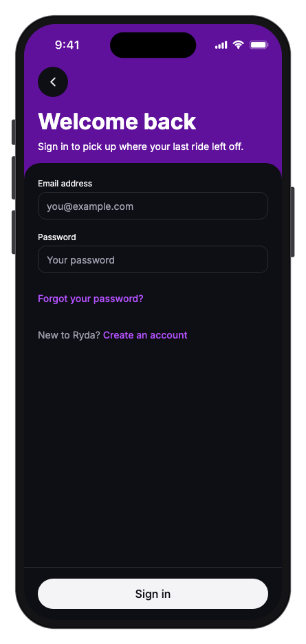 Ryda mobile app template screenshot 6