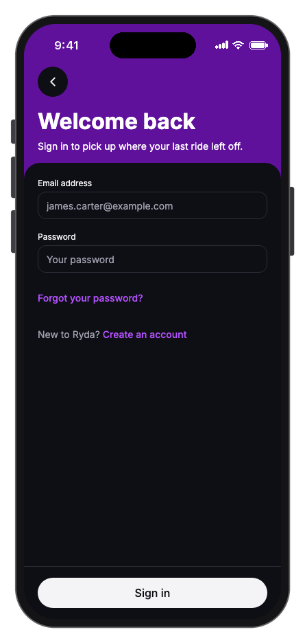 Ryda mobile app template screenshot 6