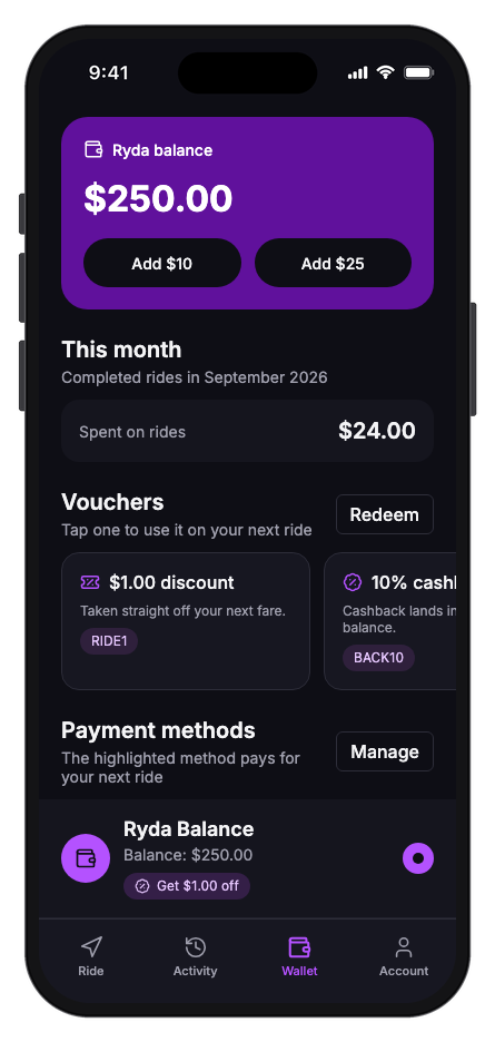 Ryda mobile app template screenshot 8