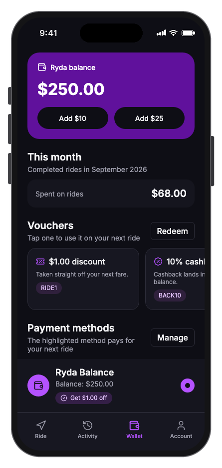 Ryda mobile app template screenshot 8