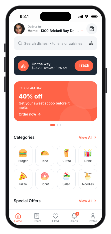 SwiftBite mobile app template preview