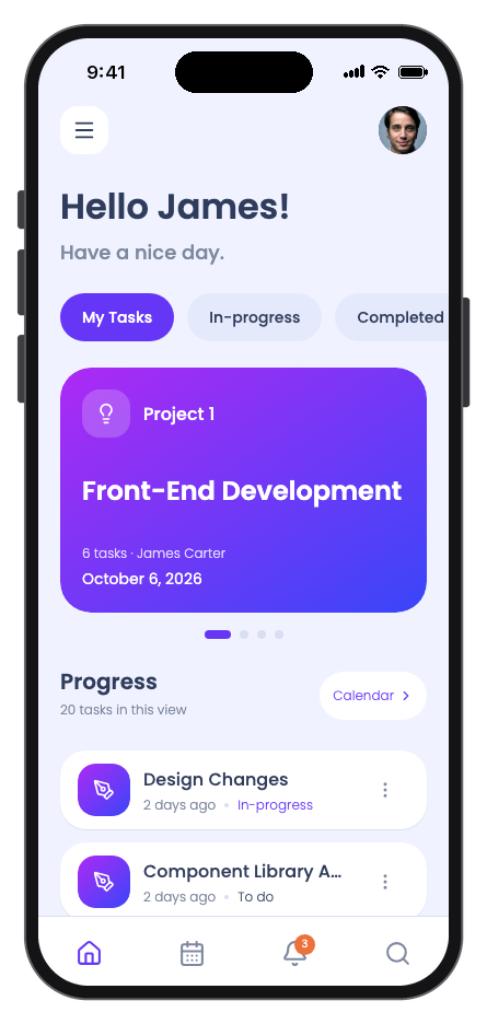 TaskFlow mobile app template preview