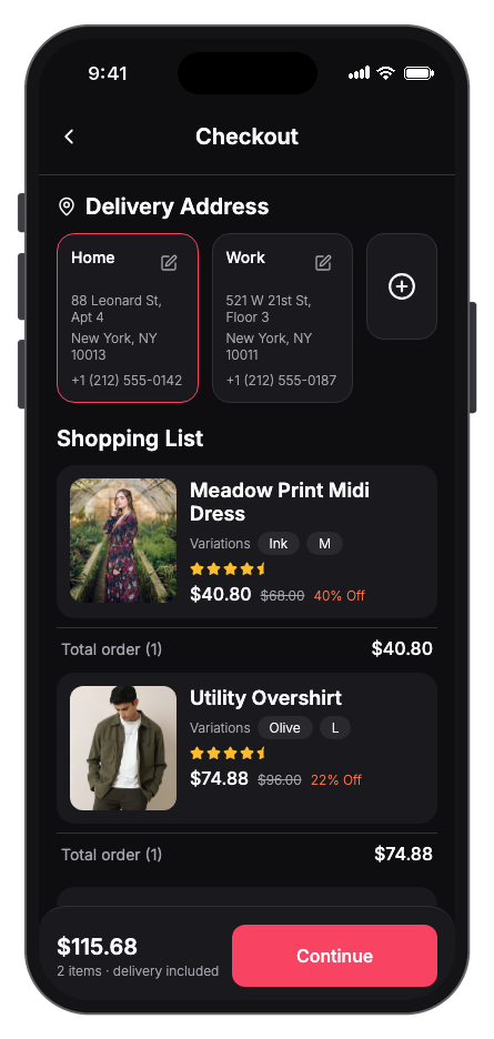 Vestra mobile app template screenshot 2