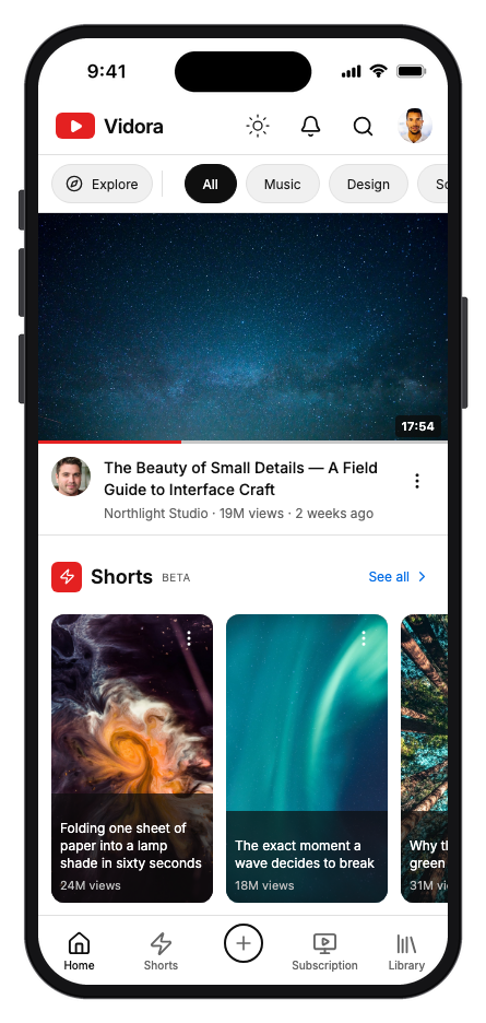 Vidora mobile app template preview