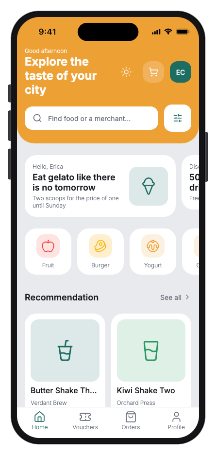 Zestly mobile app template preview