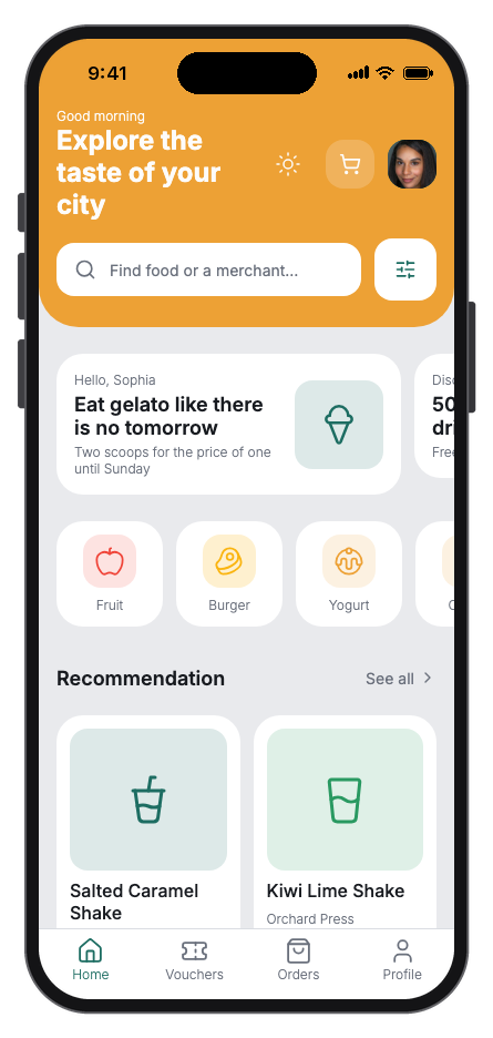 Zestly mobile app template preview