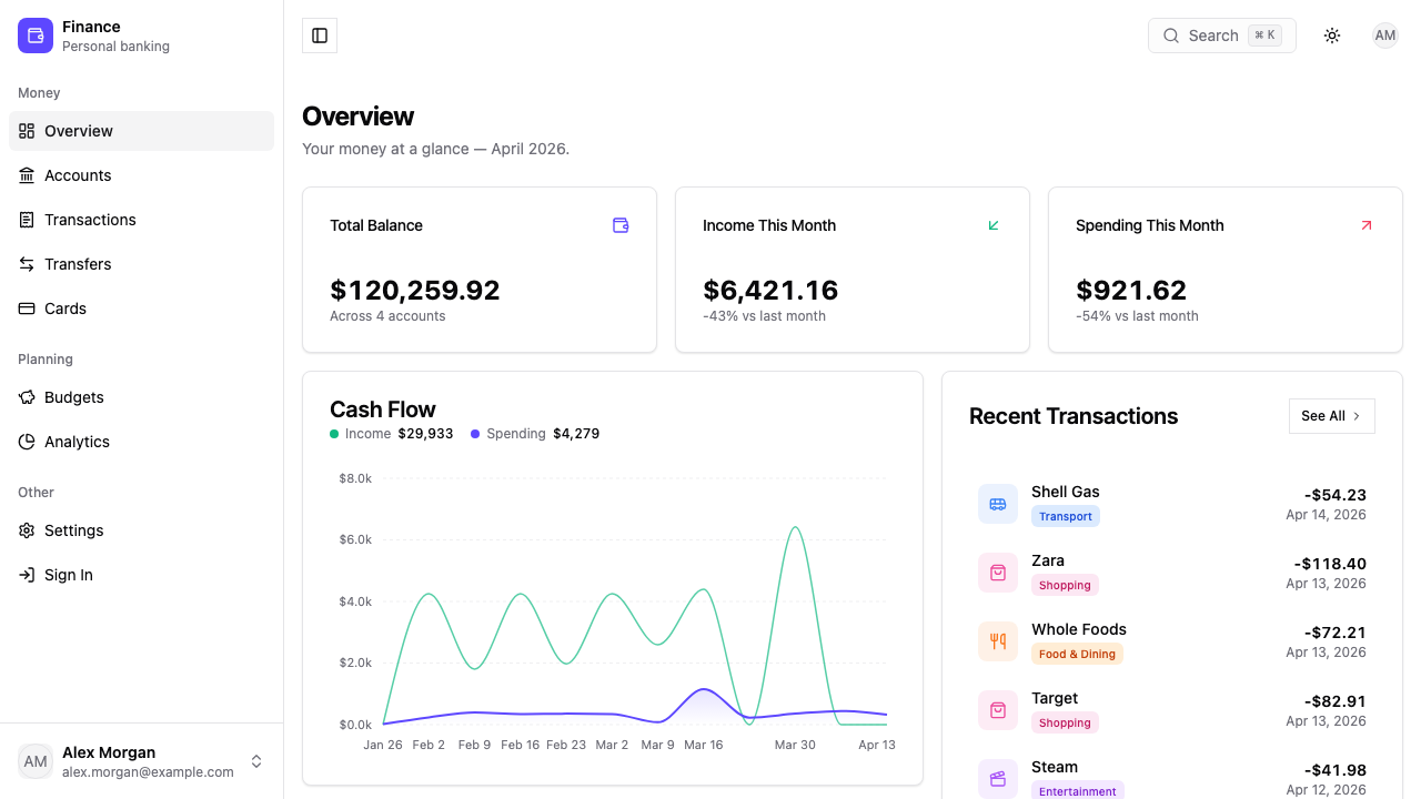 Finance web app template preview