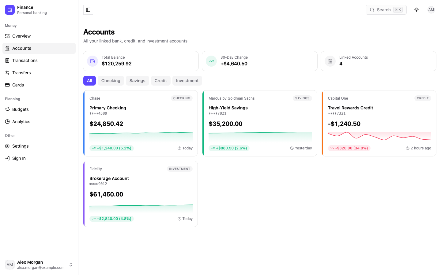 Finance web app template — screen 2