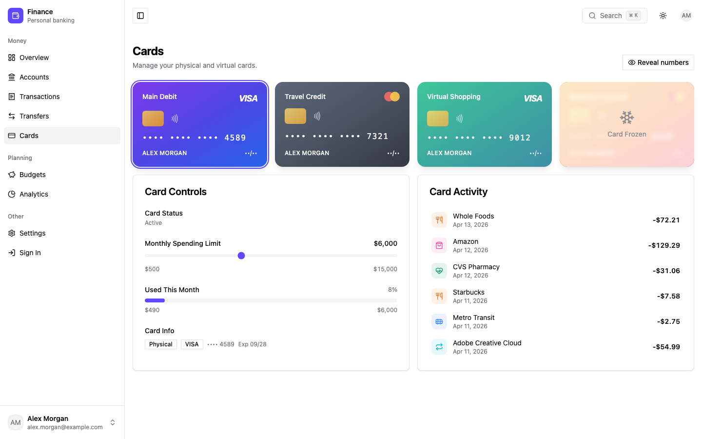 Finance web app template — screen 4
