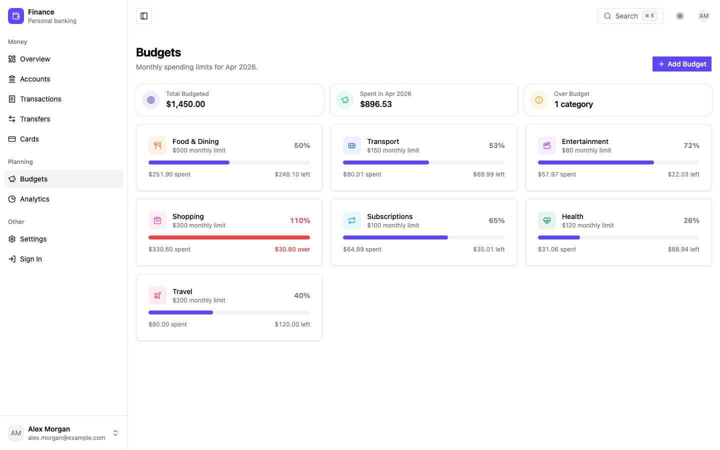 Finance web app template — screen 5