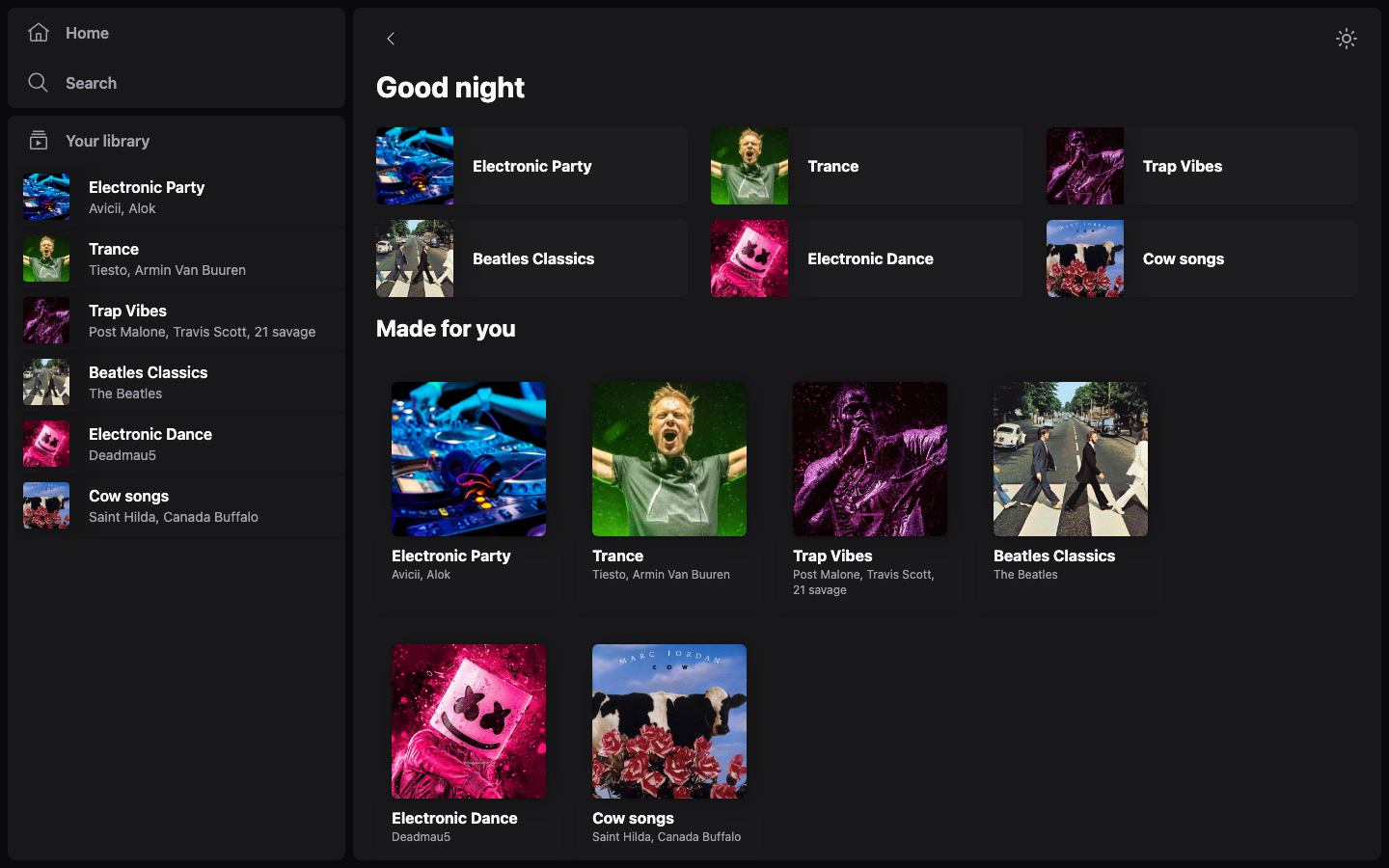 Music website template preview