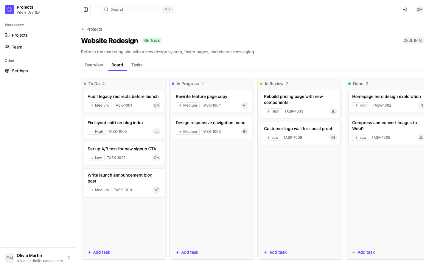 Projects web app template — screen 2
