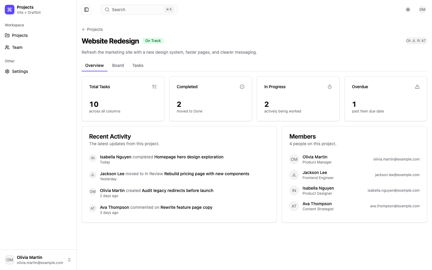 Projects web app template — screen 4