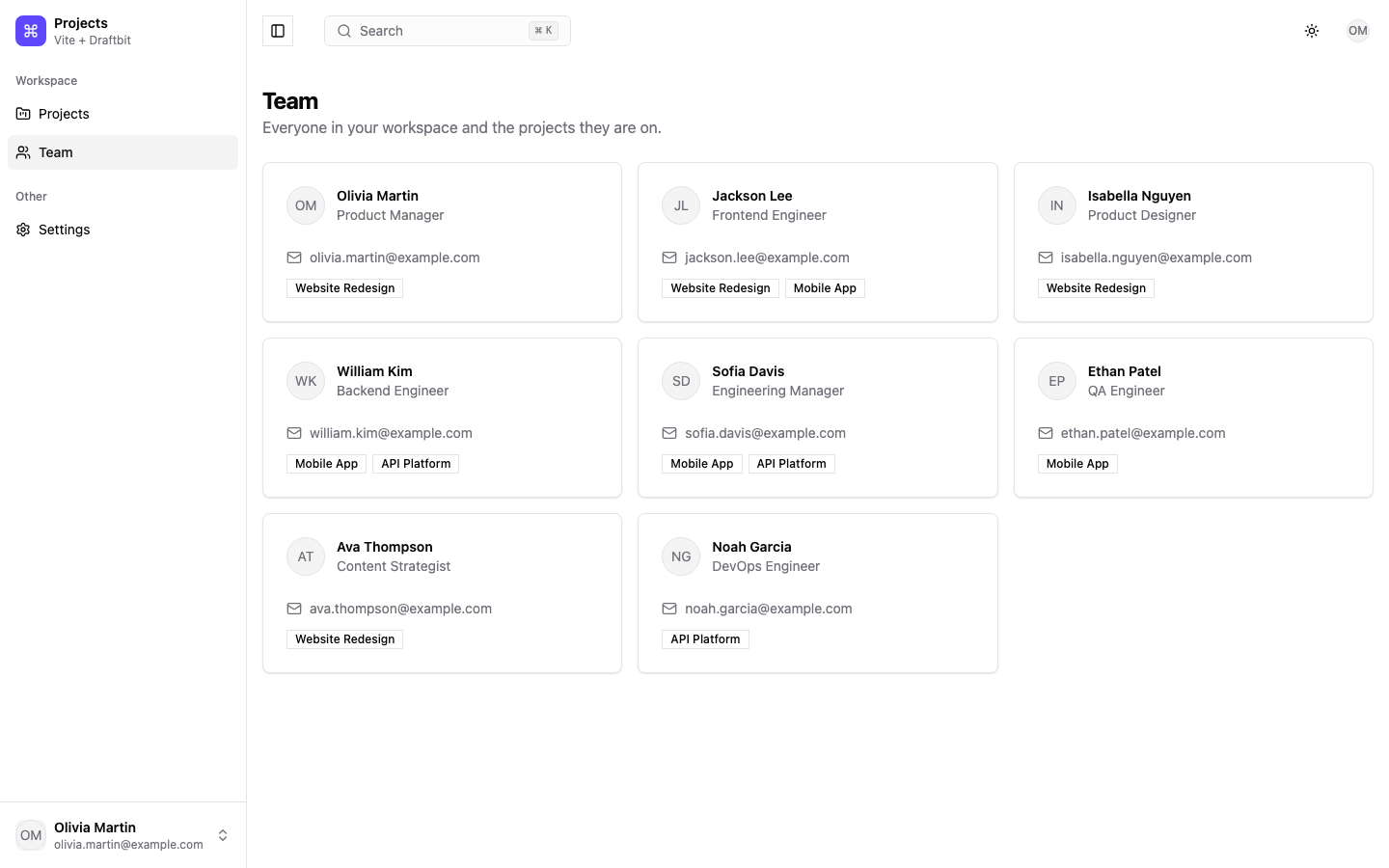 Projects web app template — screen 5