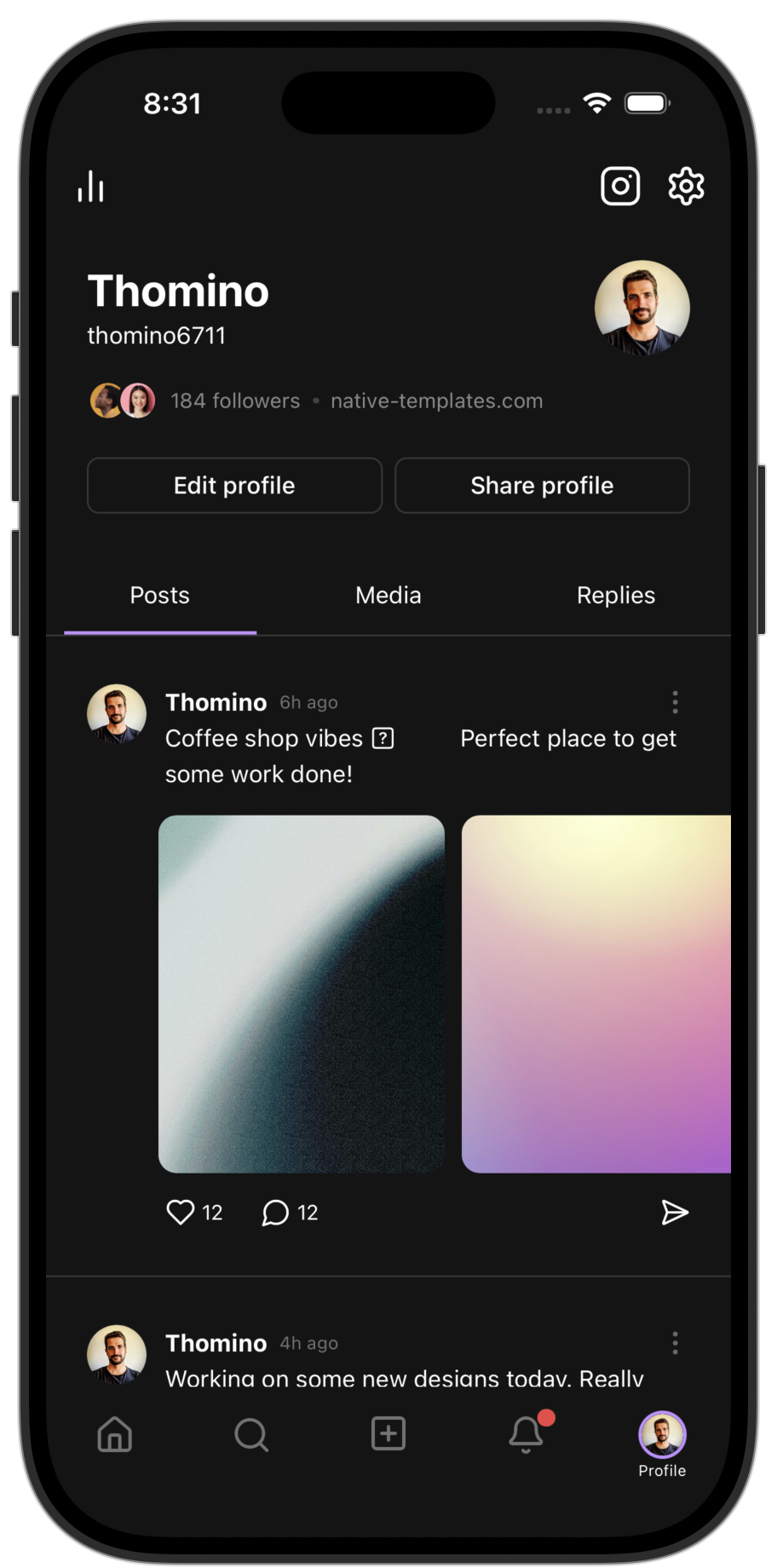 Social app template — screen 6