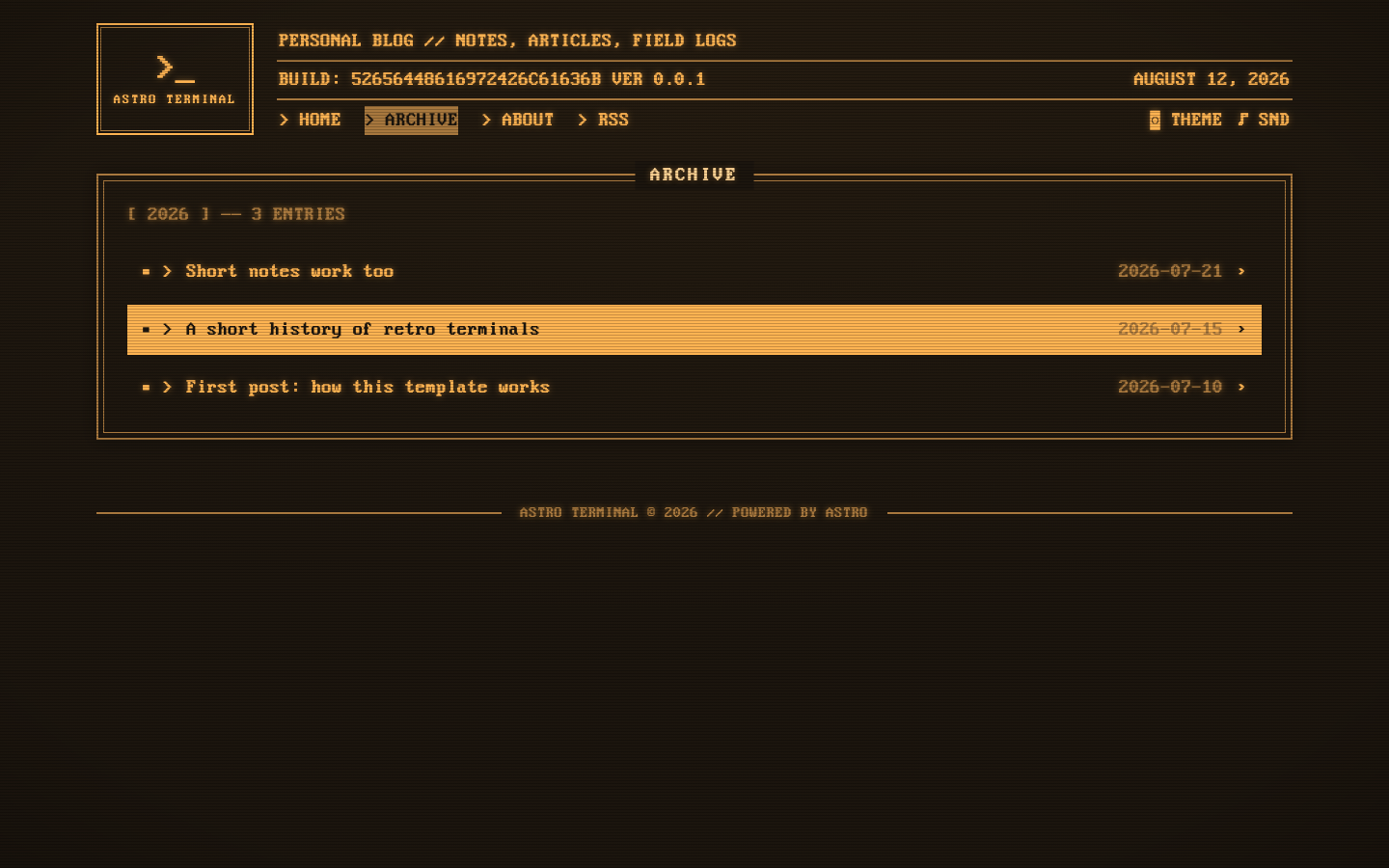 Terminal Blog website template — page 2