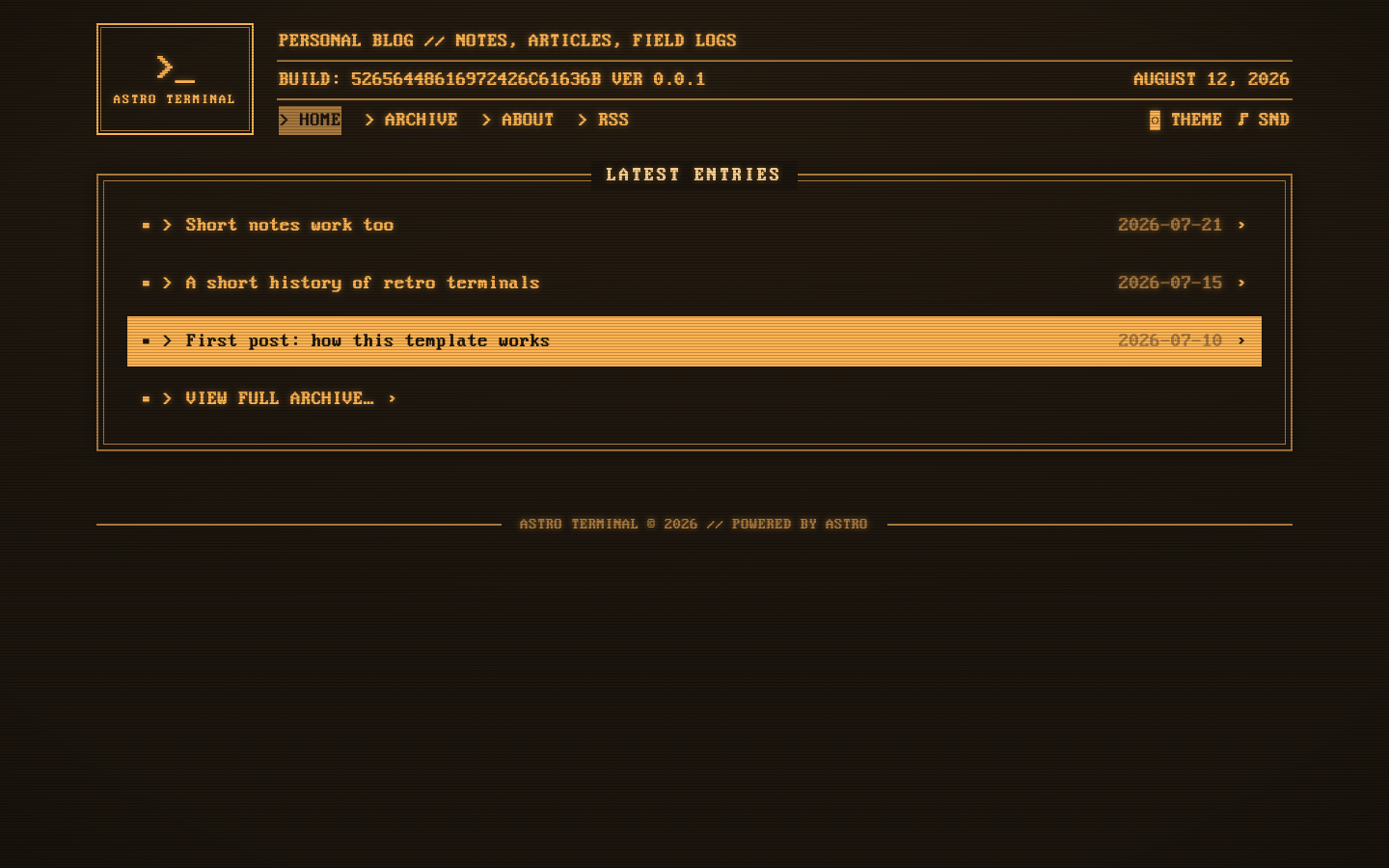 Terminal Blog website template preview
