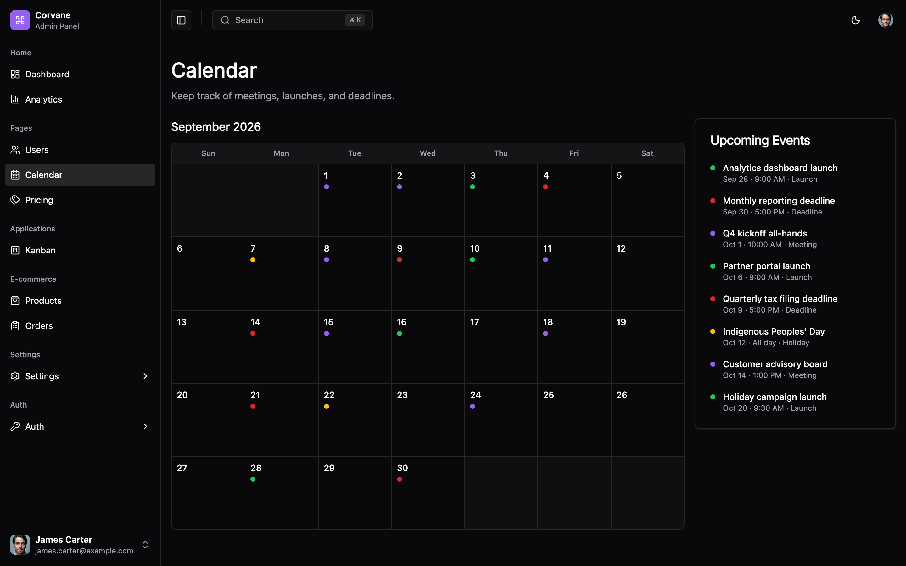 Corvane Admin Panel web app template preview 5