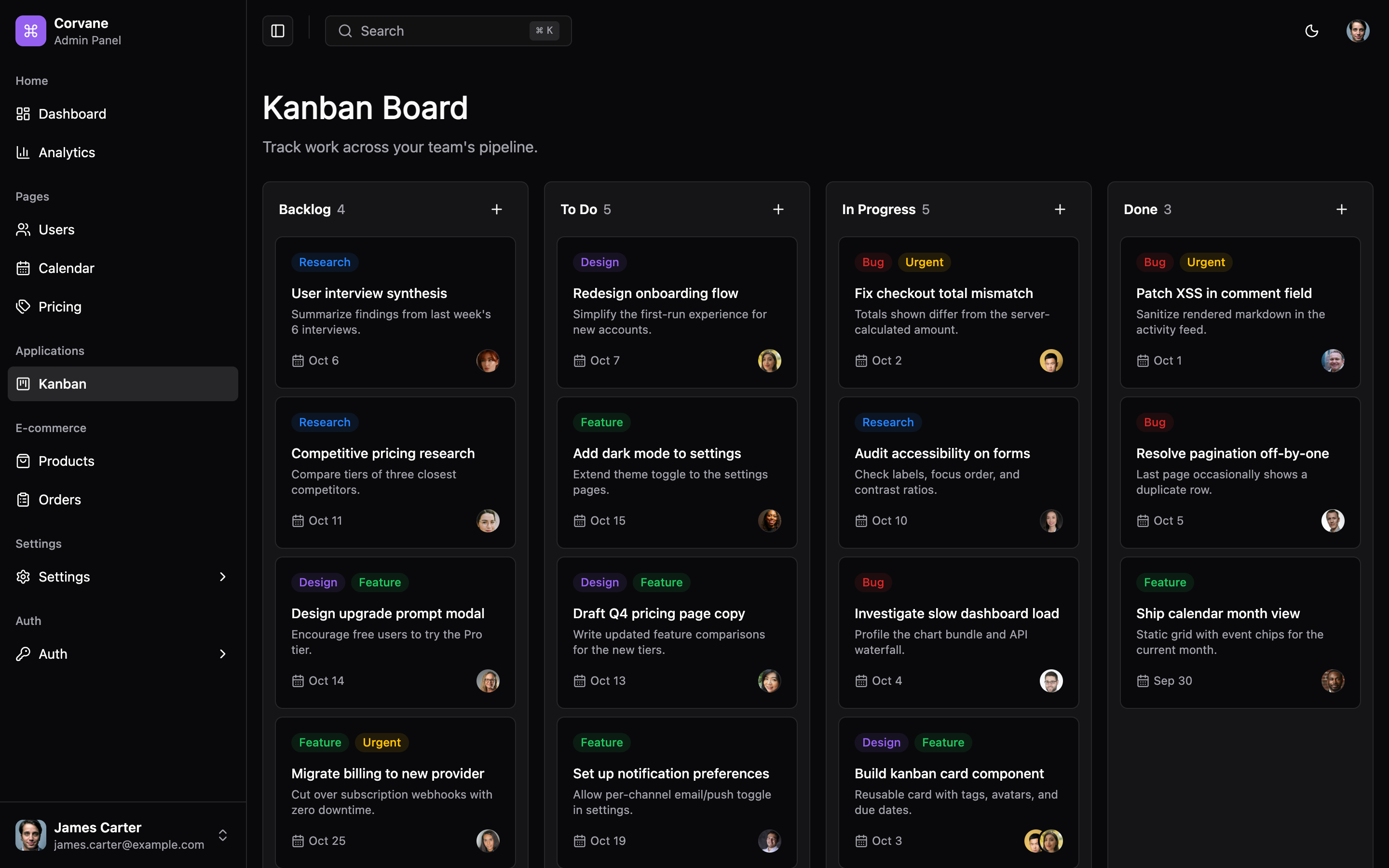 Corvane Admin Panel web app template preview 6