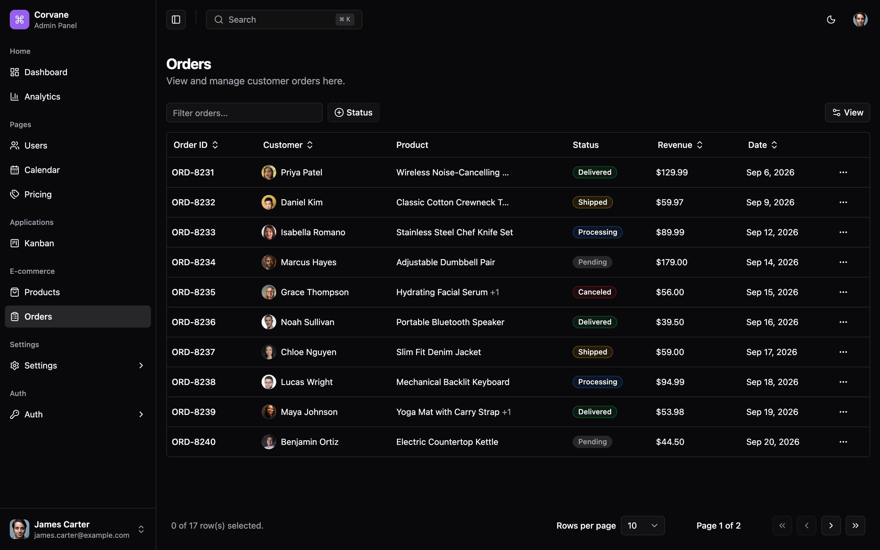 Corvane Admin Panel web app template preview 8