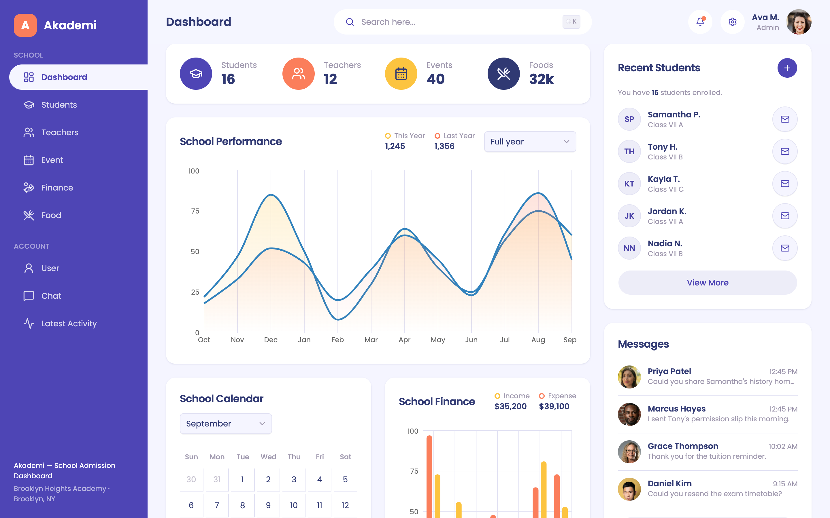 Akademi — School Admission Dashboard web app template preview