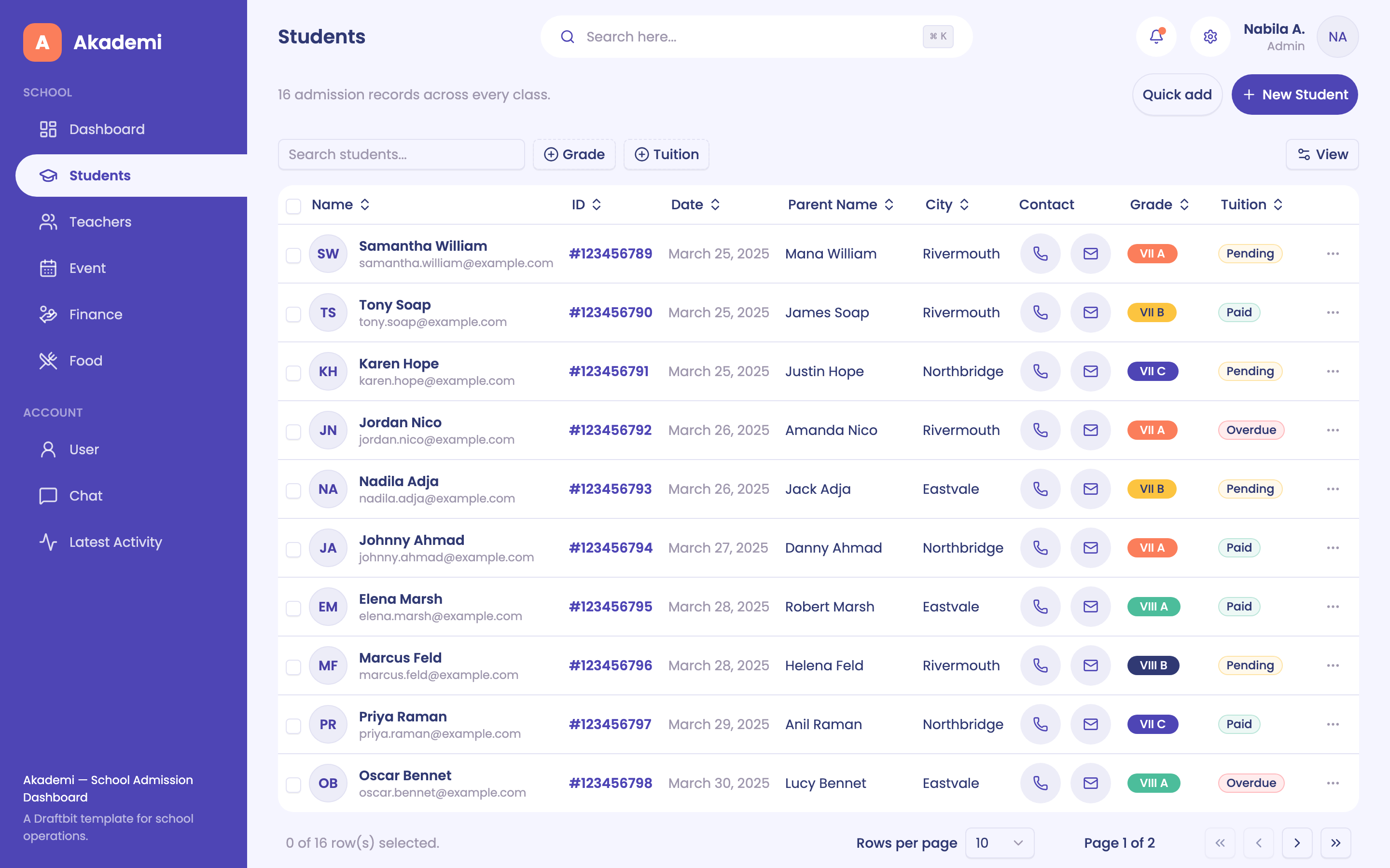 Akademi — School Admission Dashboard web app template preview 3