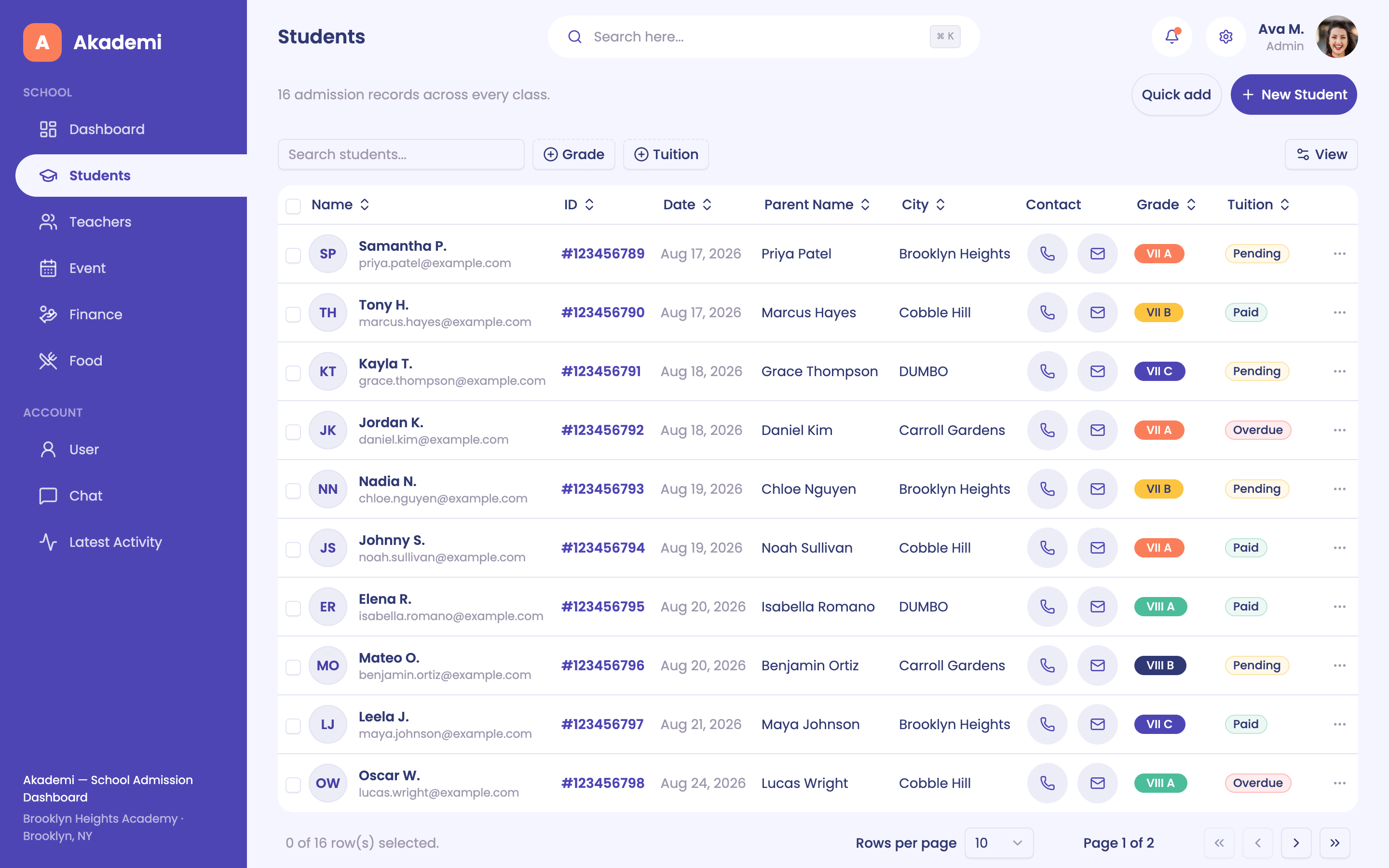 Akademi — School Admission Dashboard web app template preview 3