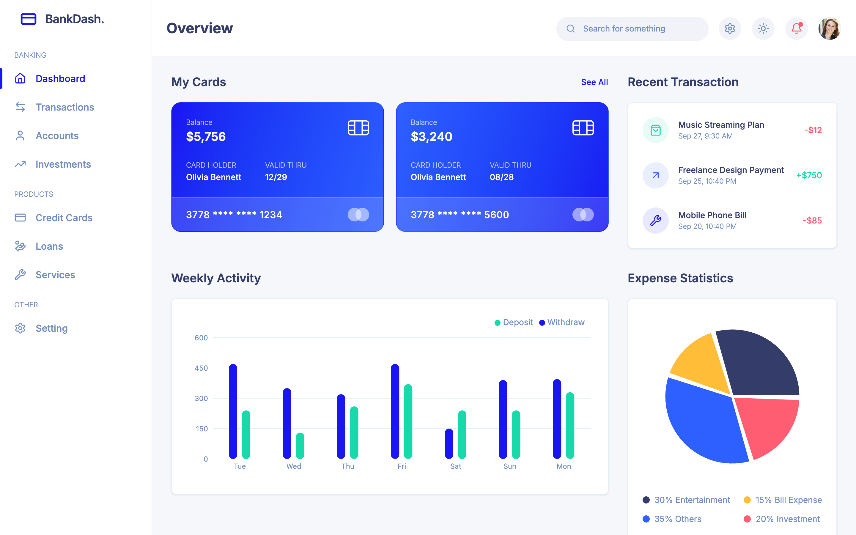 BankDash web app template preview