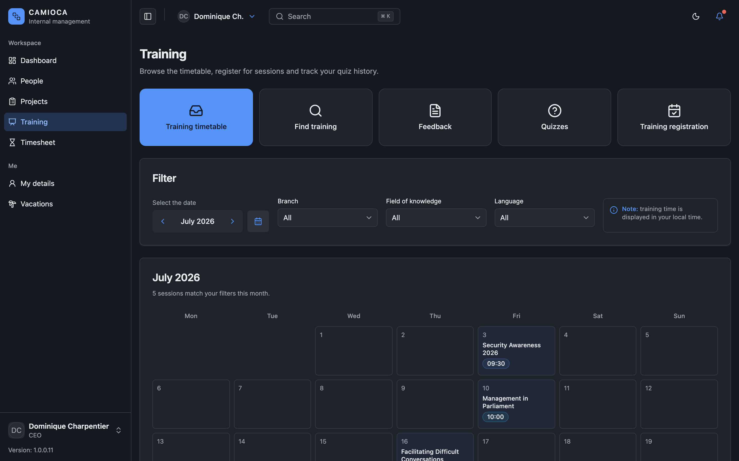 CAMIOCA Internal Management web app template preview 6