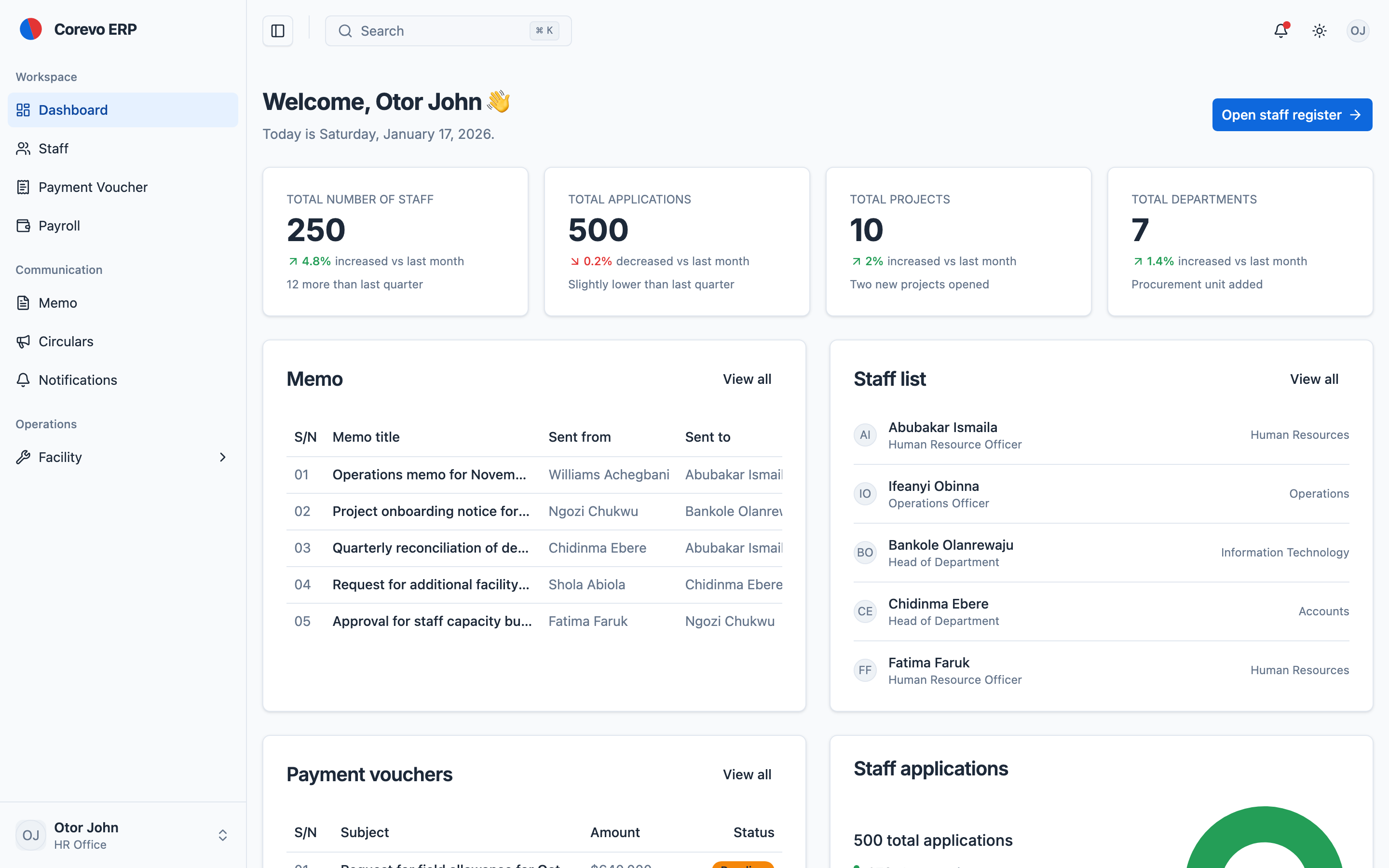 Corevo ERP web app template preview