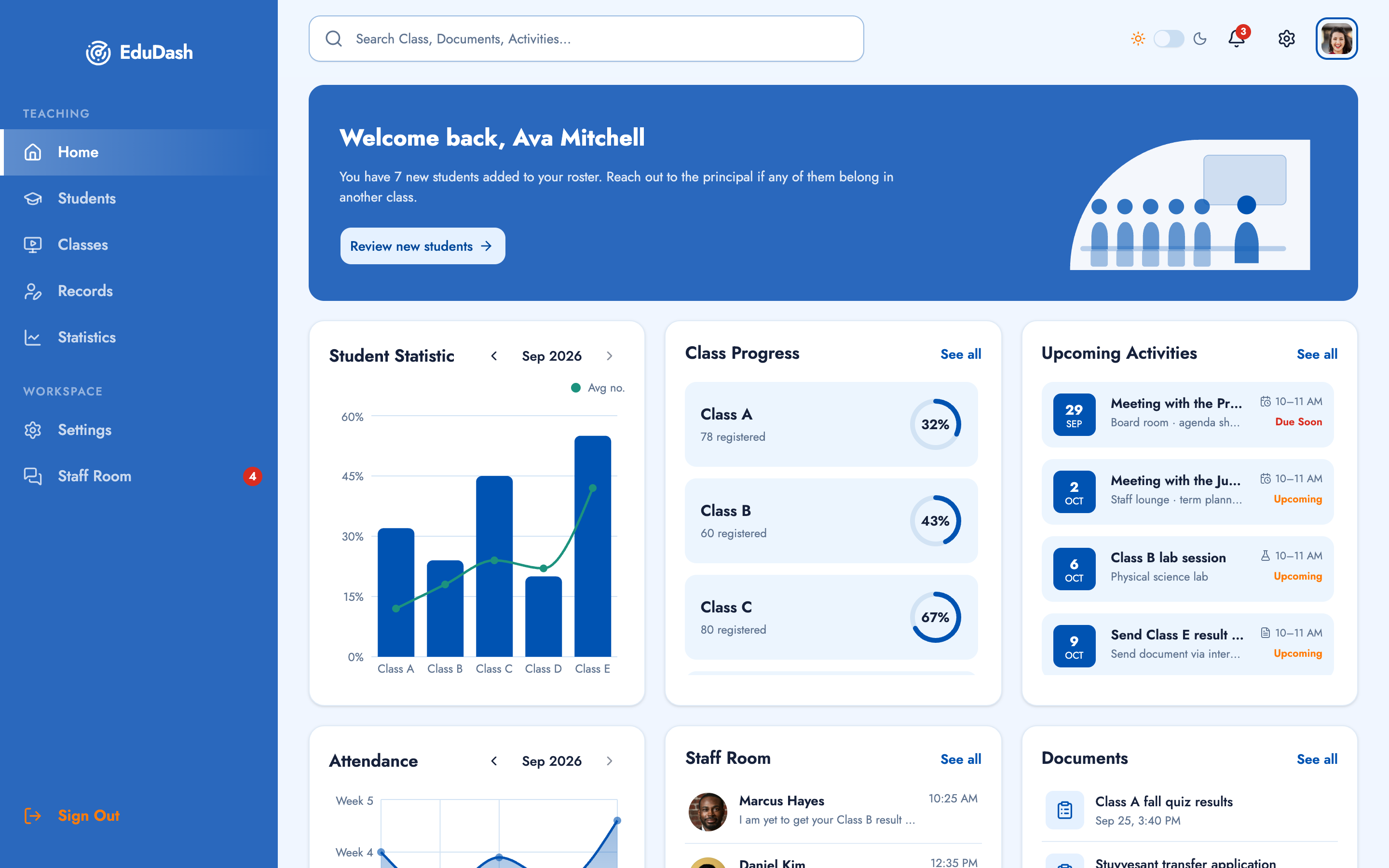 EduDash — Teacher Dashboard web app template preview