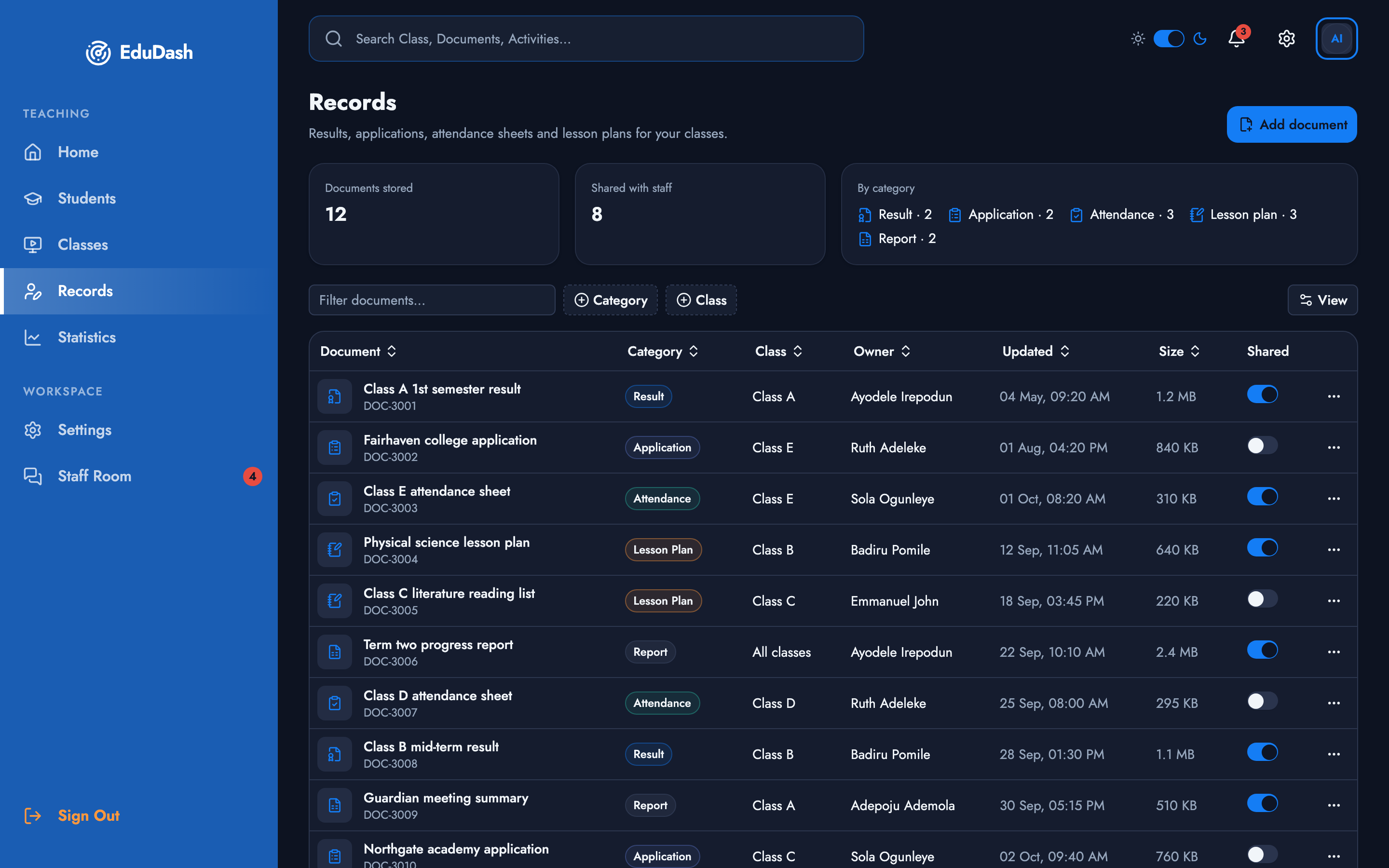 EduDash — Teacher Dashboard web app template preview 4