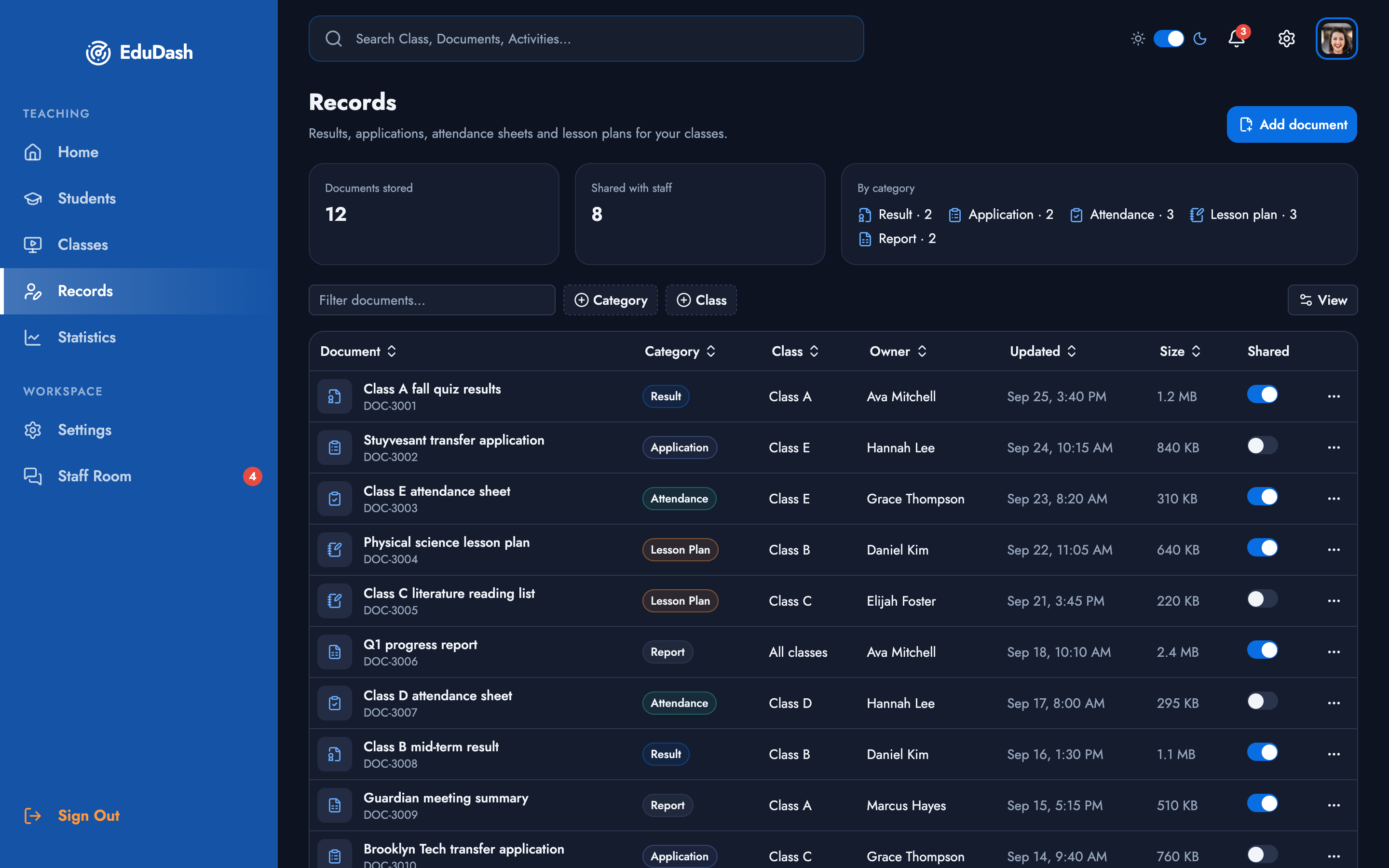EduDash — Teacher Dashboard web app template preview 4