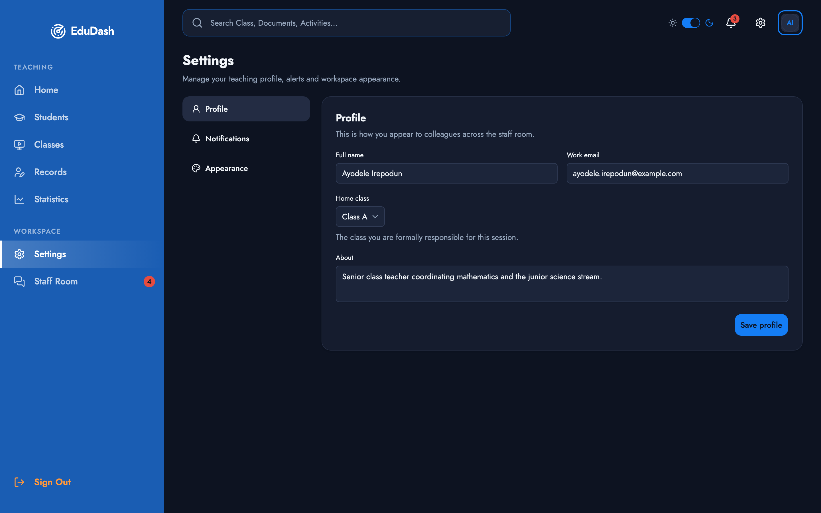 EduDash — Teacher Dashboard web app template preview 5