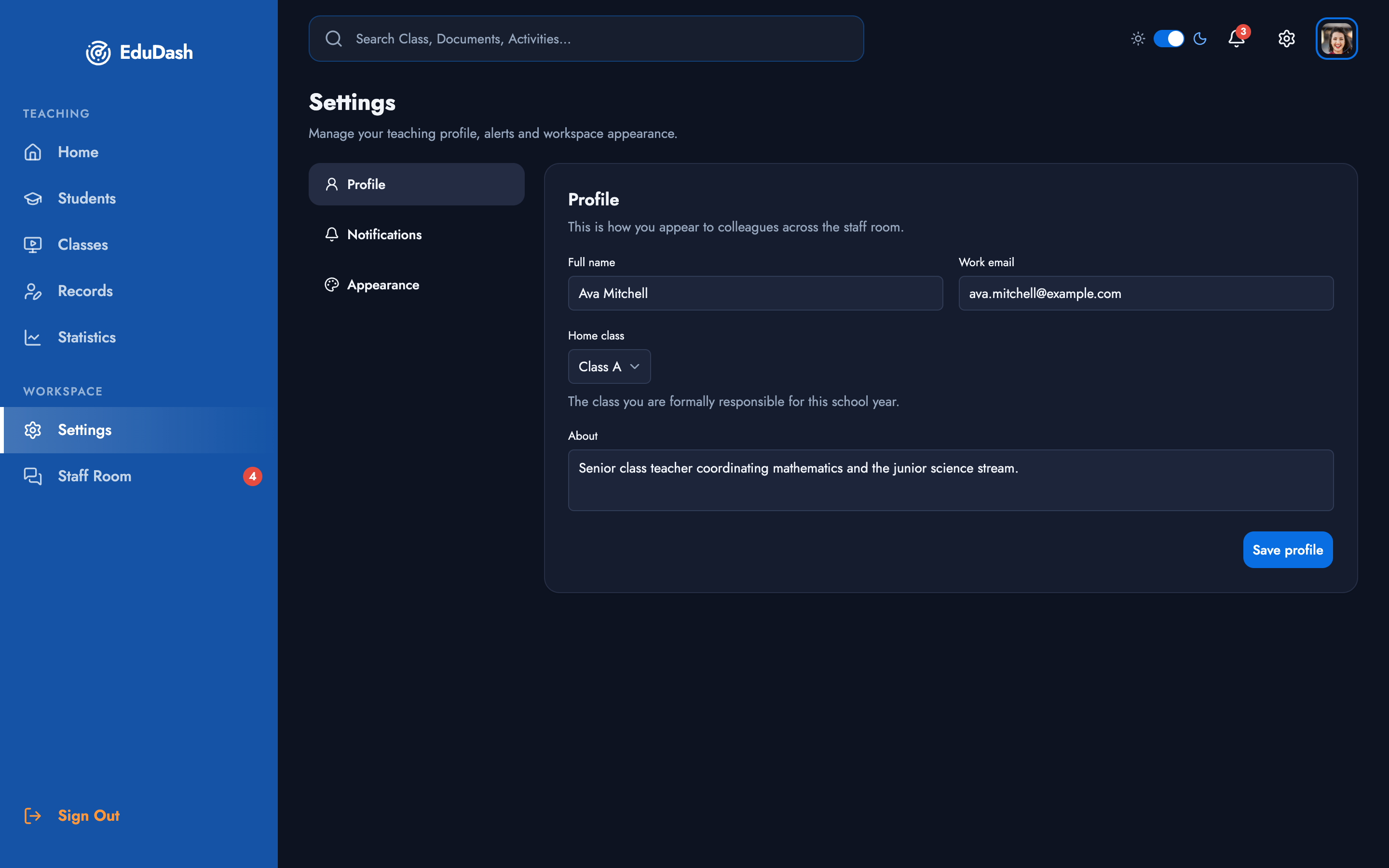 EduDash — Teacher Dashboard web app template preview 5