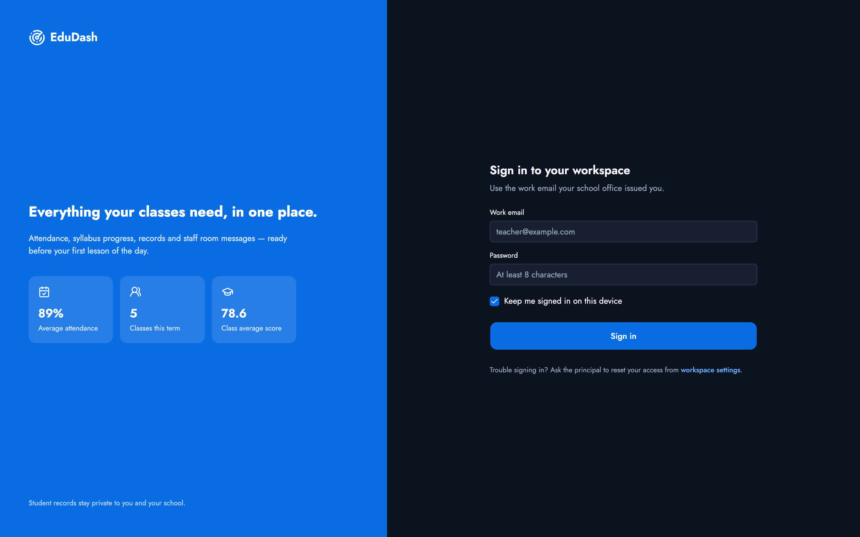 EduDash — Teacher Dashboard web app template preview 6