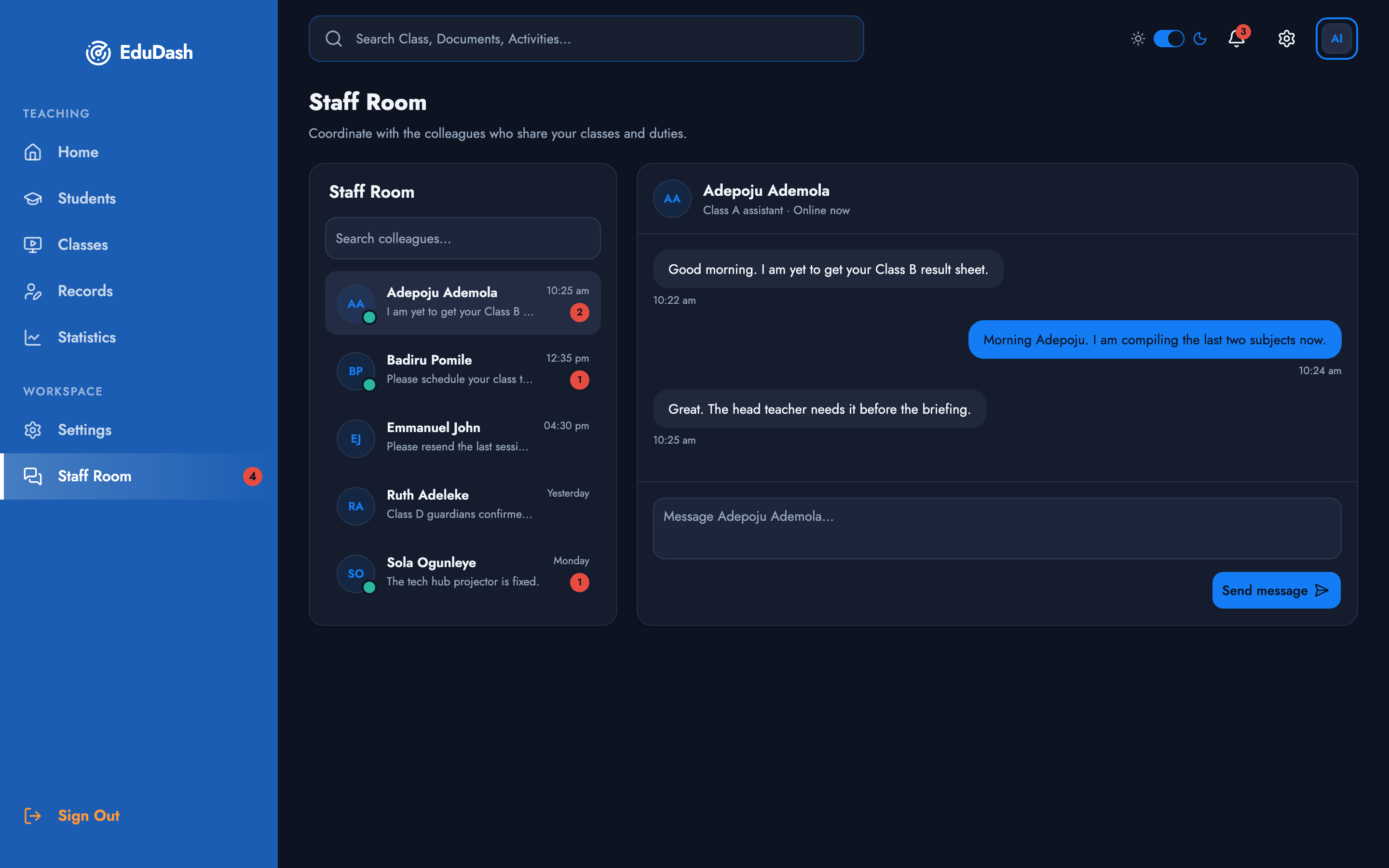 EduDash — Teacher Dashboard web app template preview 7