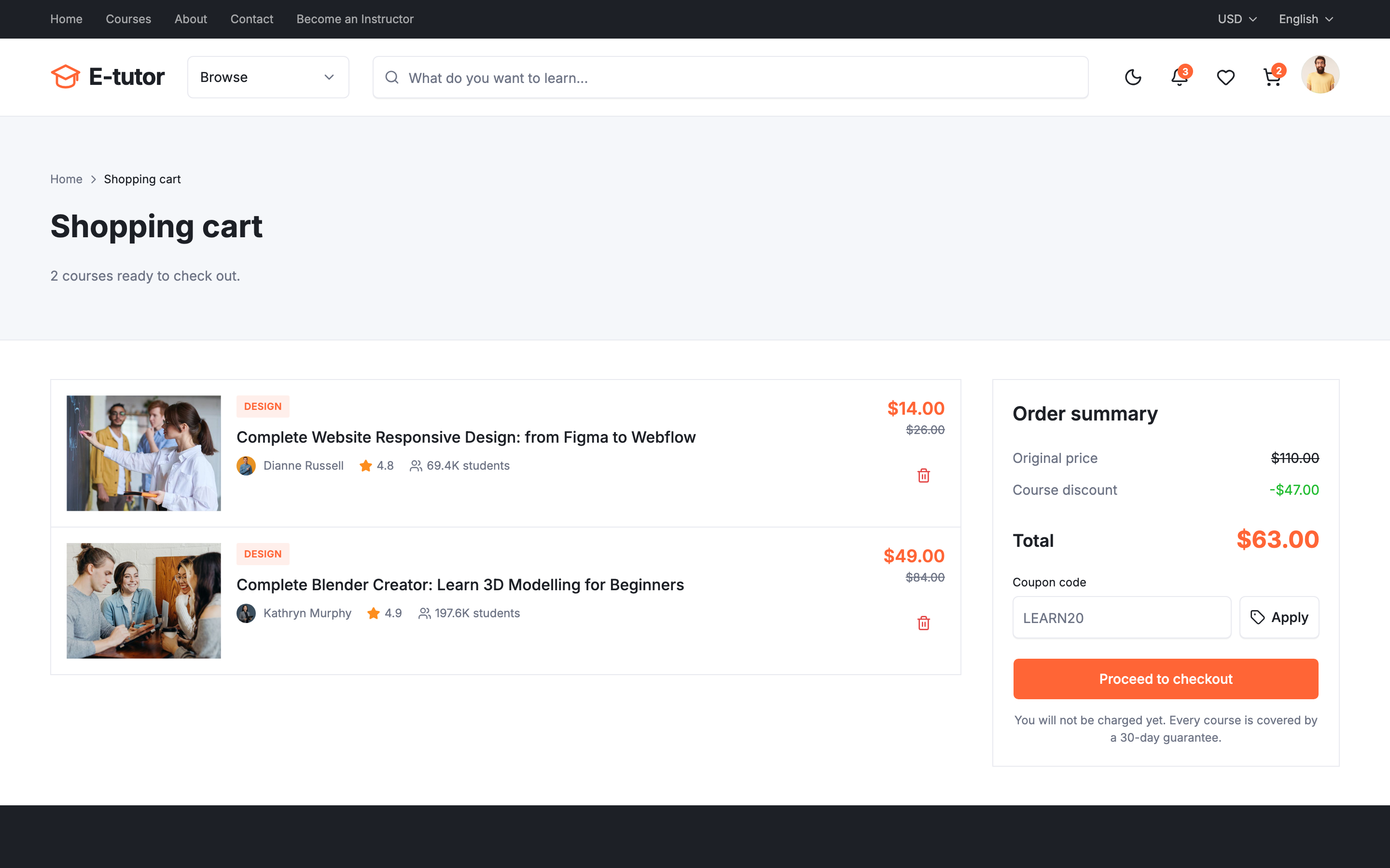E-tutor web app template preview 2