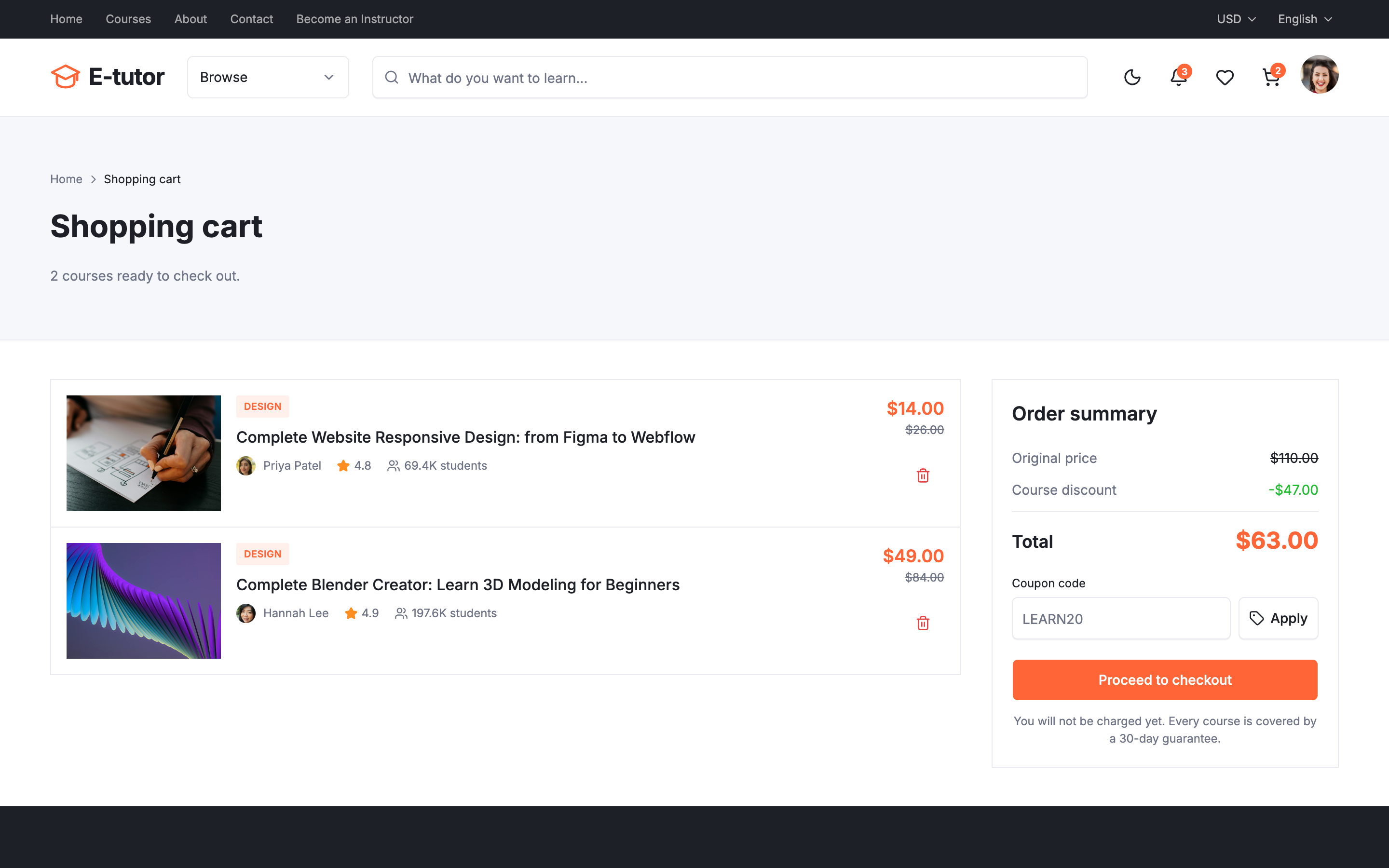 E-tutor web app template preview 2
