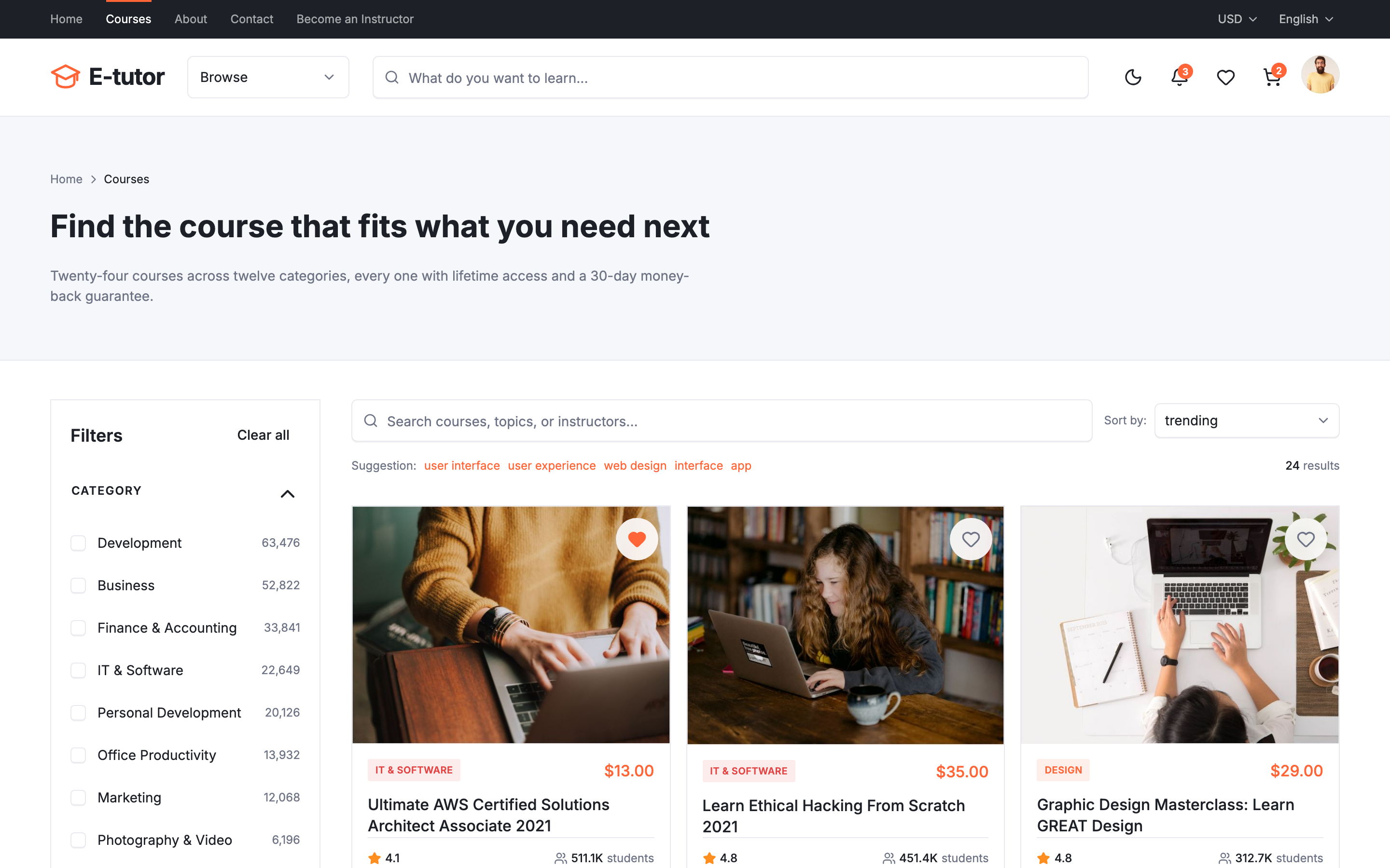 E-tutor web app template preview 3