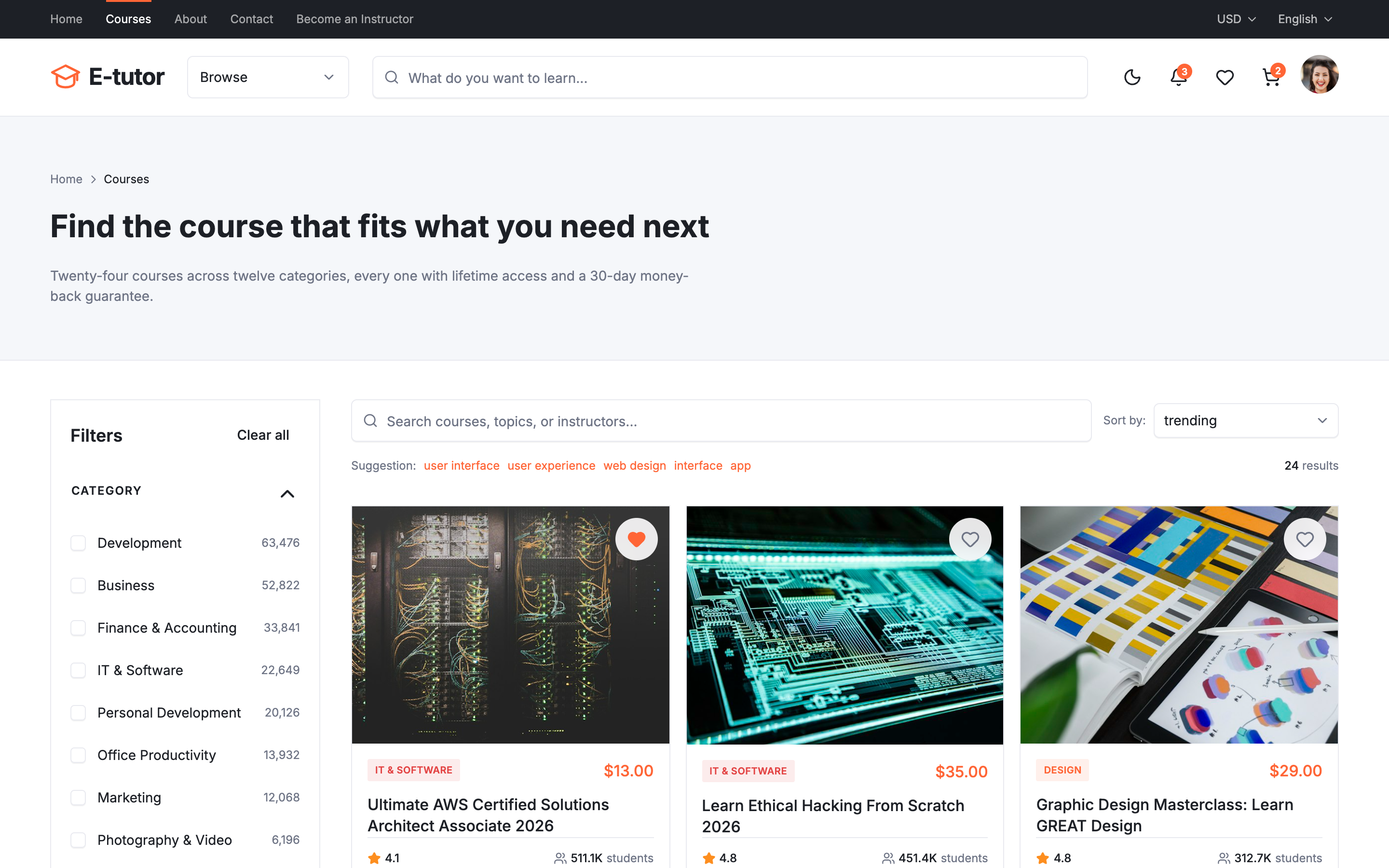 E-tutor web app template preview 3